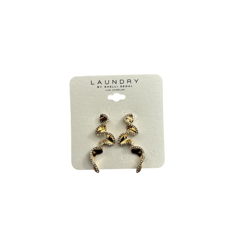 Laundry by Shelli Segal Drop Earrings Women OS Gold New Pave Crystal Wavy Ribbon
